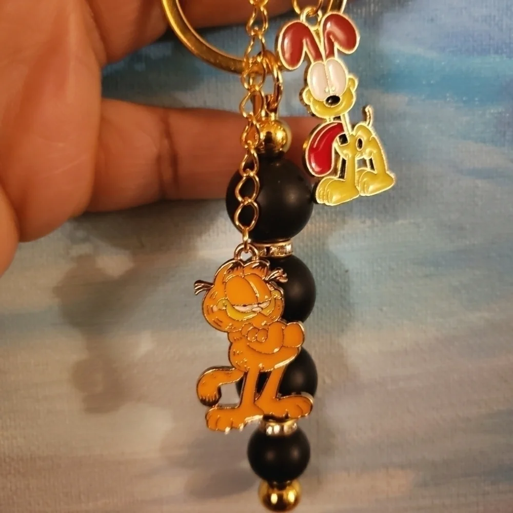 Hand Crafted Garfield and Odie Charm Keychain